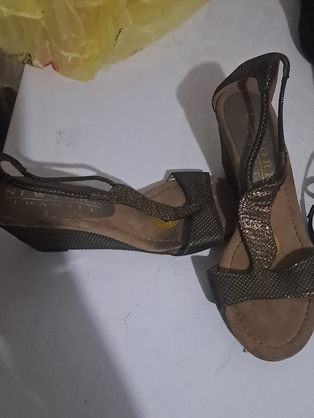 Strappy Brown Glitter Wedge Sandals